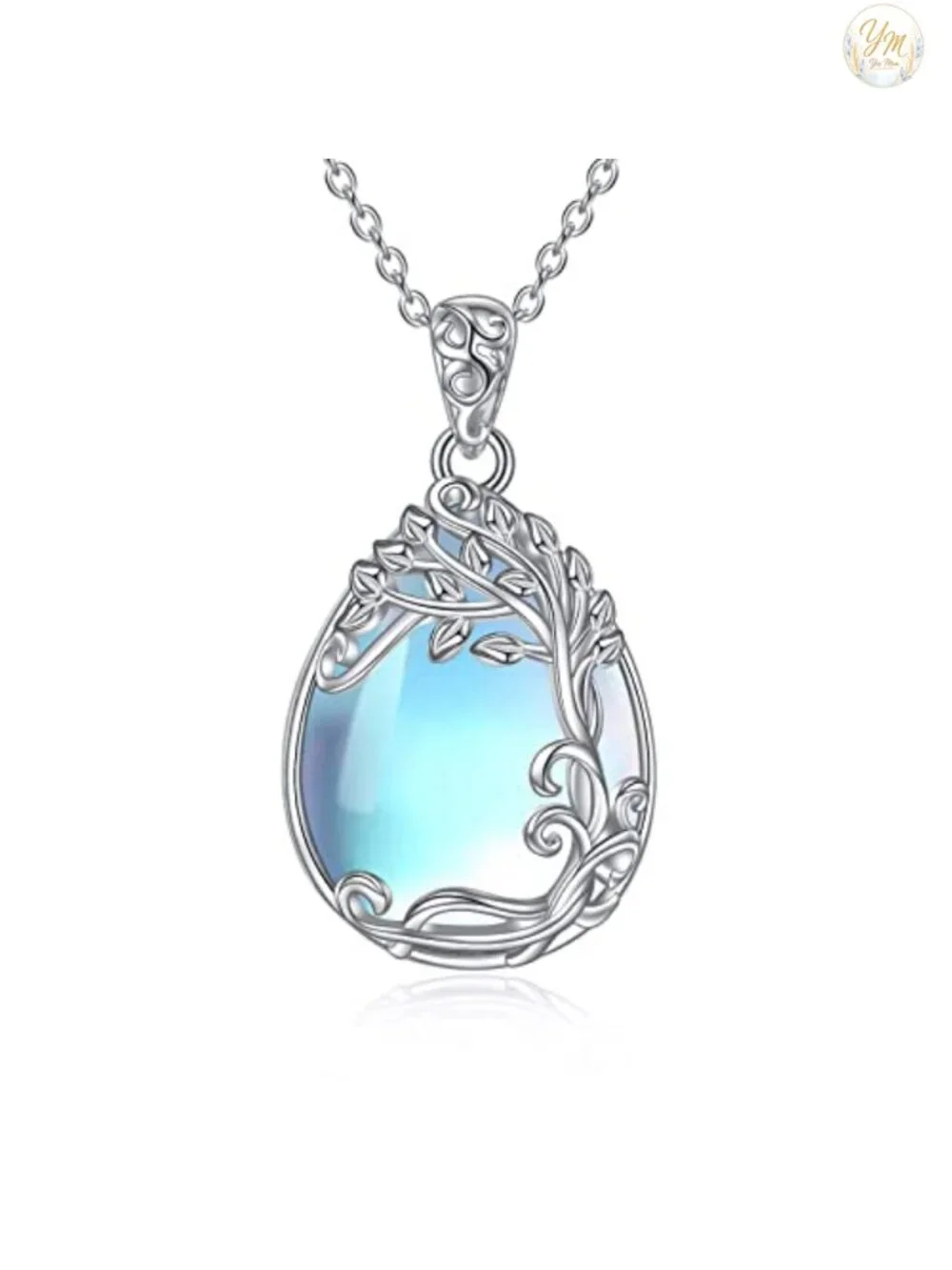 925 Sterling Silver Moonstone Tree of Life Necklace Pendant